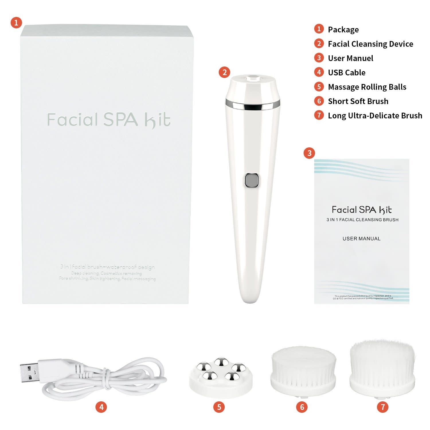 GIFT FACIAL CLEANSING BRUSH KIT 3 IN 1  - MÁY RỬA MẶT ĐA NĂNG 3 TRONG 1